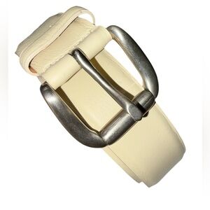 Vintage Albatros Cream Genuine Leather Belt Made in Italy Sz M EUROMETAL Buckle